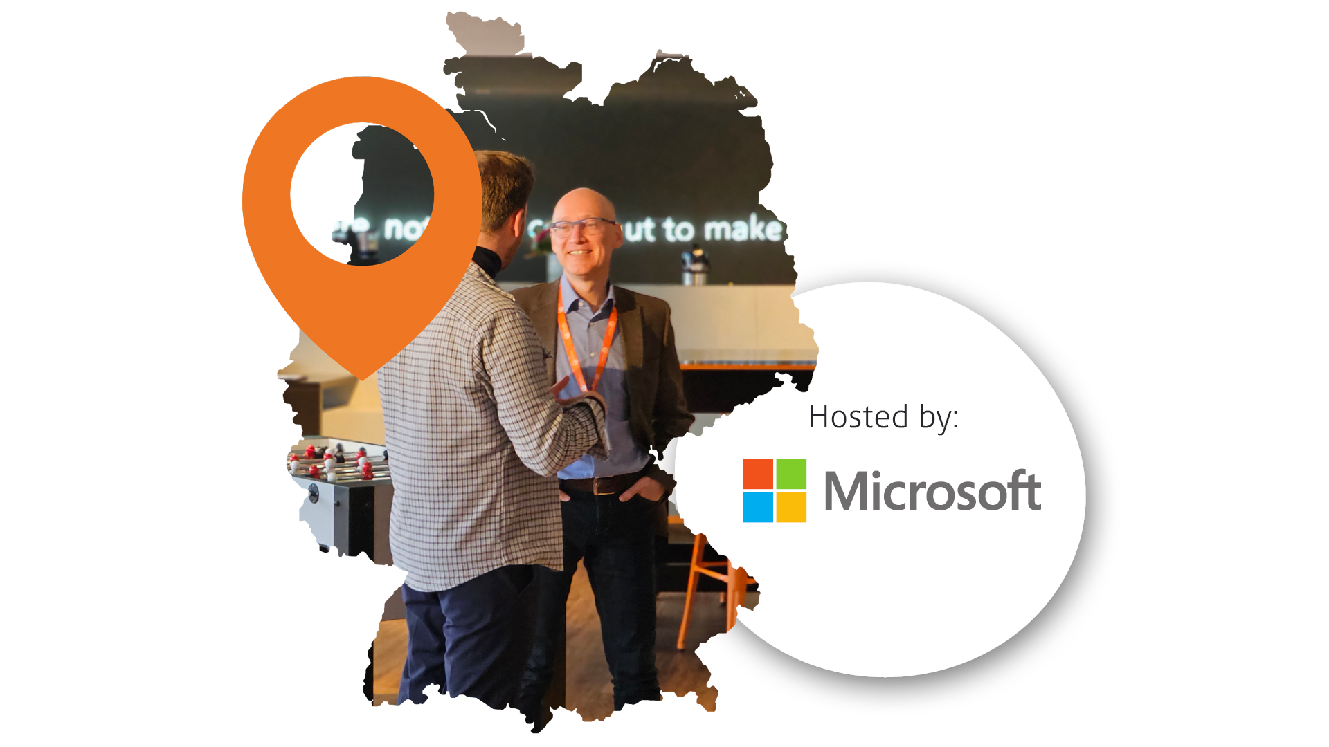 A map of Germany with a location pin over Cologne. The Microsoft host logo also features.