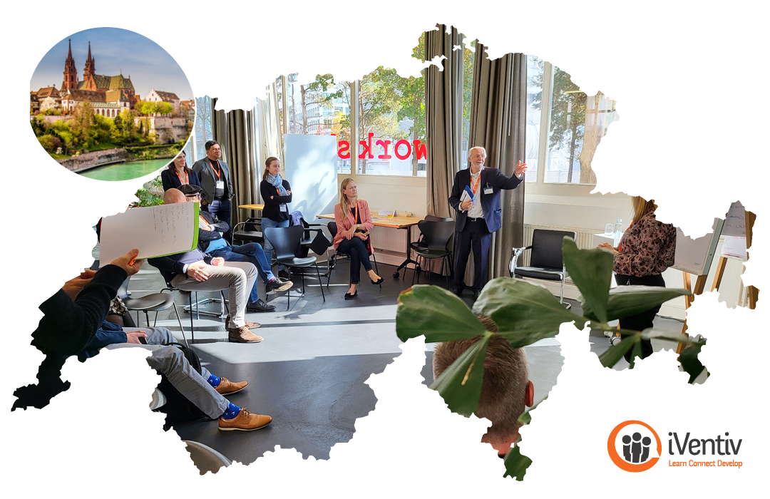 Charles Jennings, Co-Founder of the 70:20:10 Institute leading a discussion inside a map of Switzerland